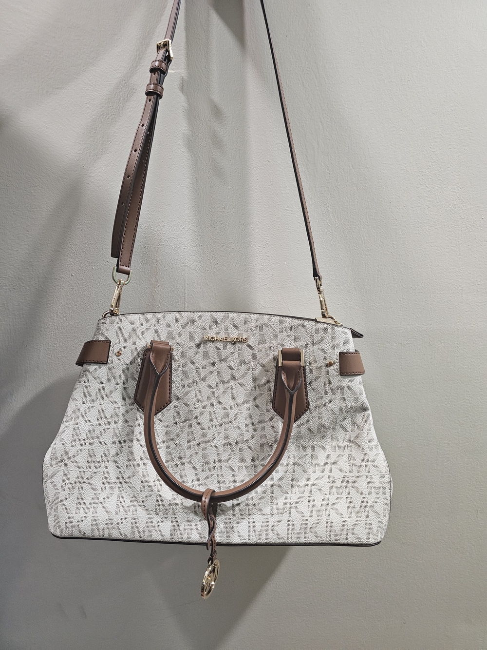 Michael Kors White & Brown Signature Satchel